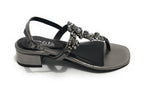 Scarpe donna  sandalo in pelle laminato gunsmoke con strass DS23EL11 2223