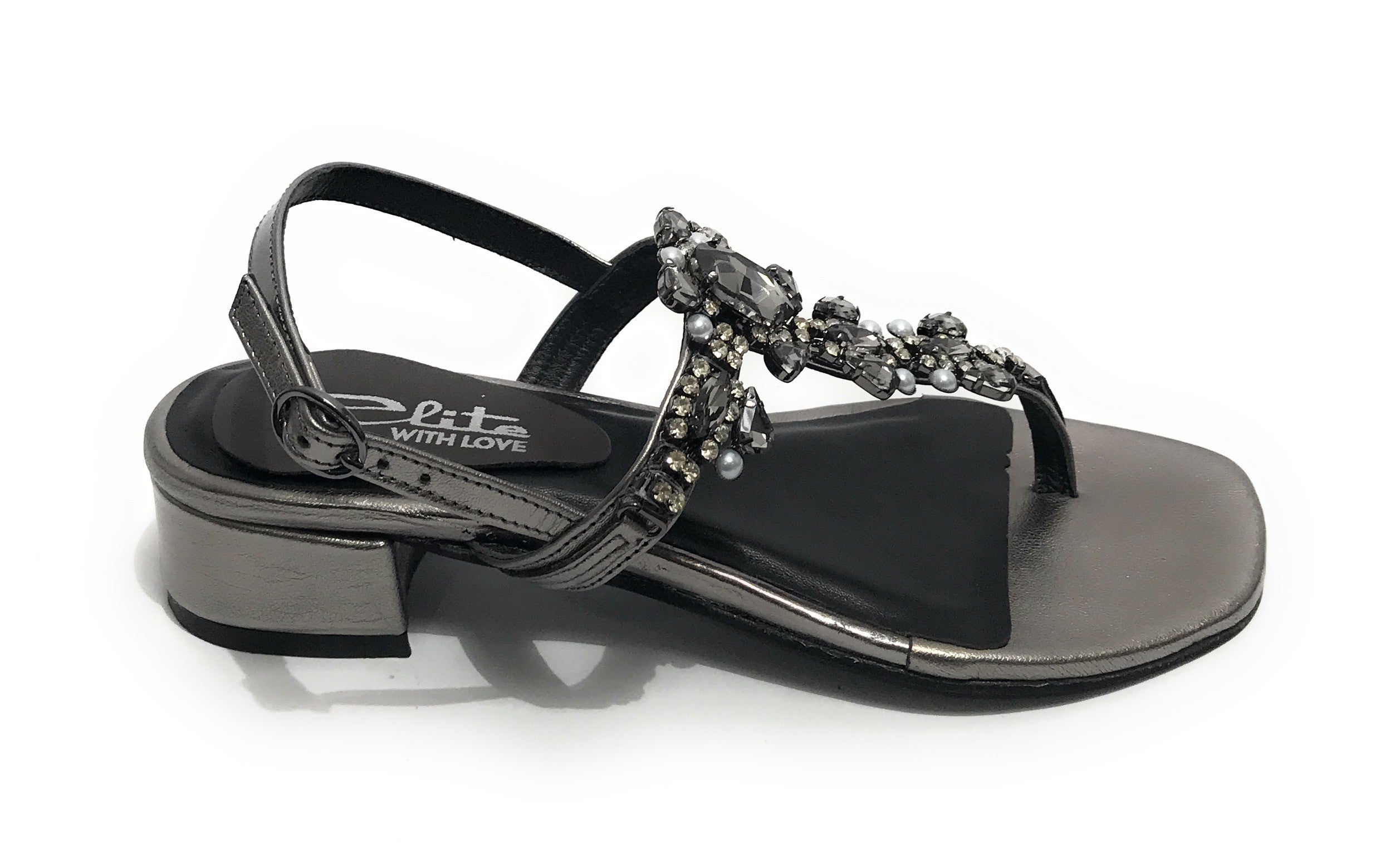 Scarpe donna  sandalo in pelle laminato gunsmoke con strass DS23EL11 2223