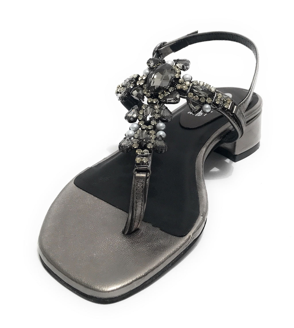 Scarpe donna  sandalo in pelle laminato gunsmoke con strass DS23EL11 2223