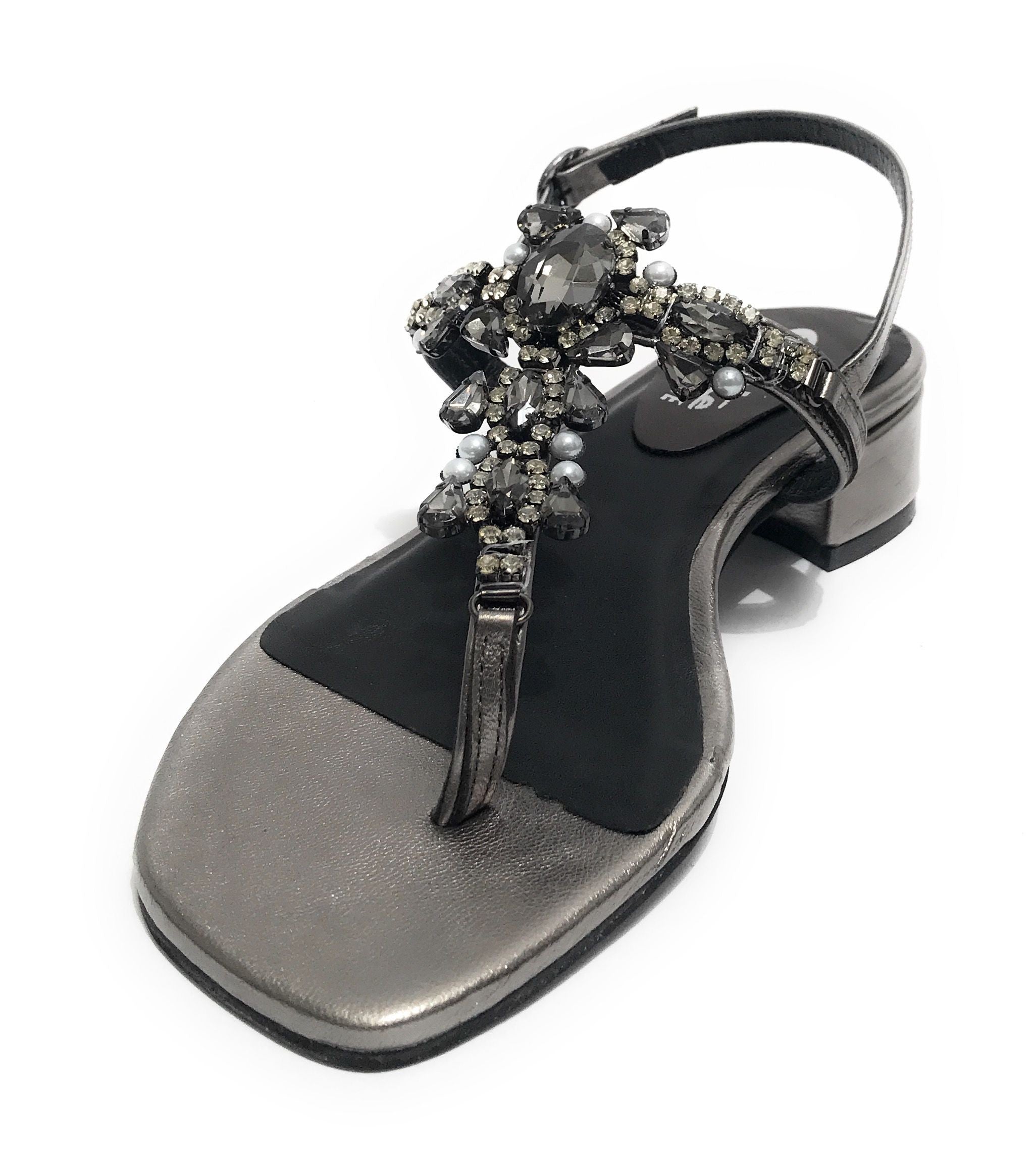 Scarpe donna  sandalo in pelle laminato gunsmoke con strass DS23EL11 2223