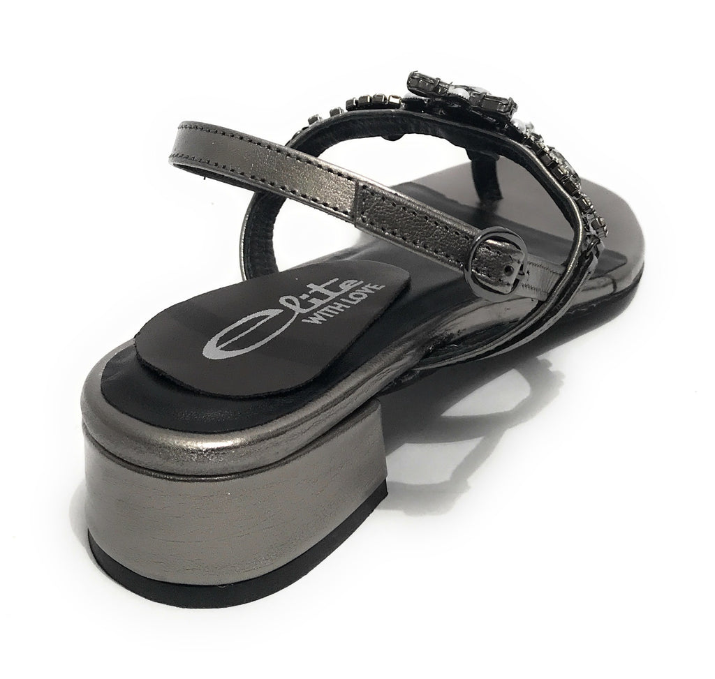 Scarpe donna  sandalo in pelle laminato gunsmoke con strass DS23EL11 2223