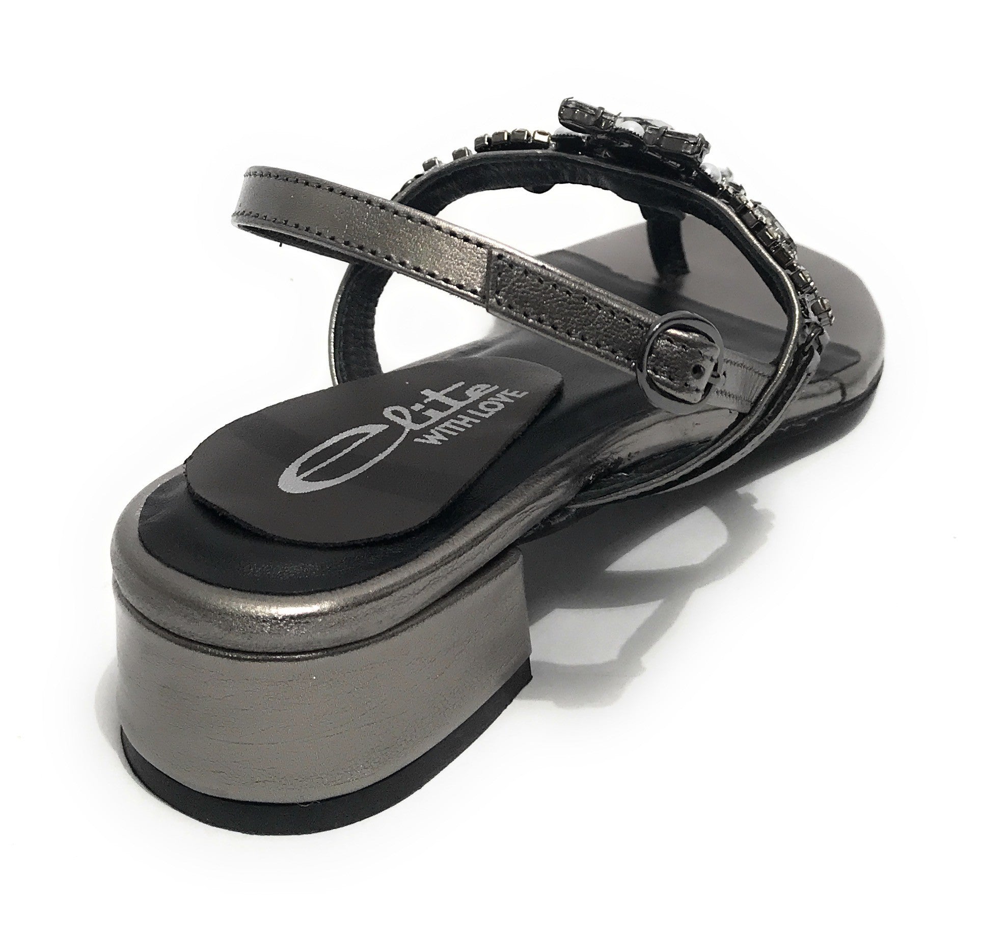 Scarpe donna  sandalo in pelle laminato gunsmoke con strass DS23EL11 2223