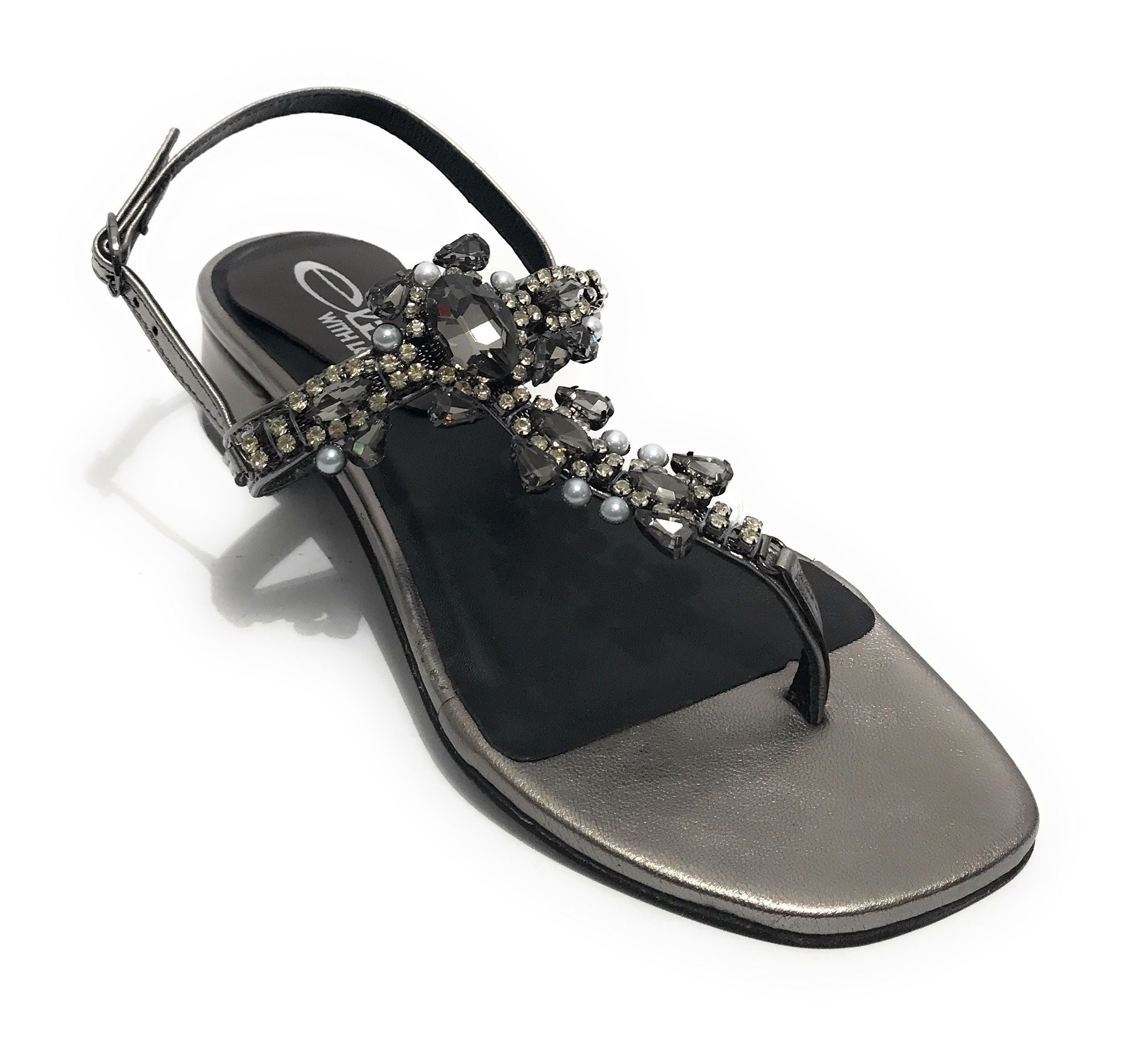 Scarpe donna  sandalo in pelle laminato gunsmoke con strass DS23EL11 2223