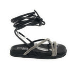 Scarpe donna  sandalo in pelle nappa nero con strass DS23EL14 302