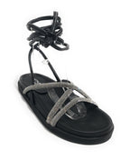 Scarpe donna  sandalo in pelle nappa nero con strass DS23EL14 302