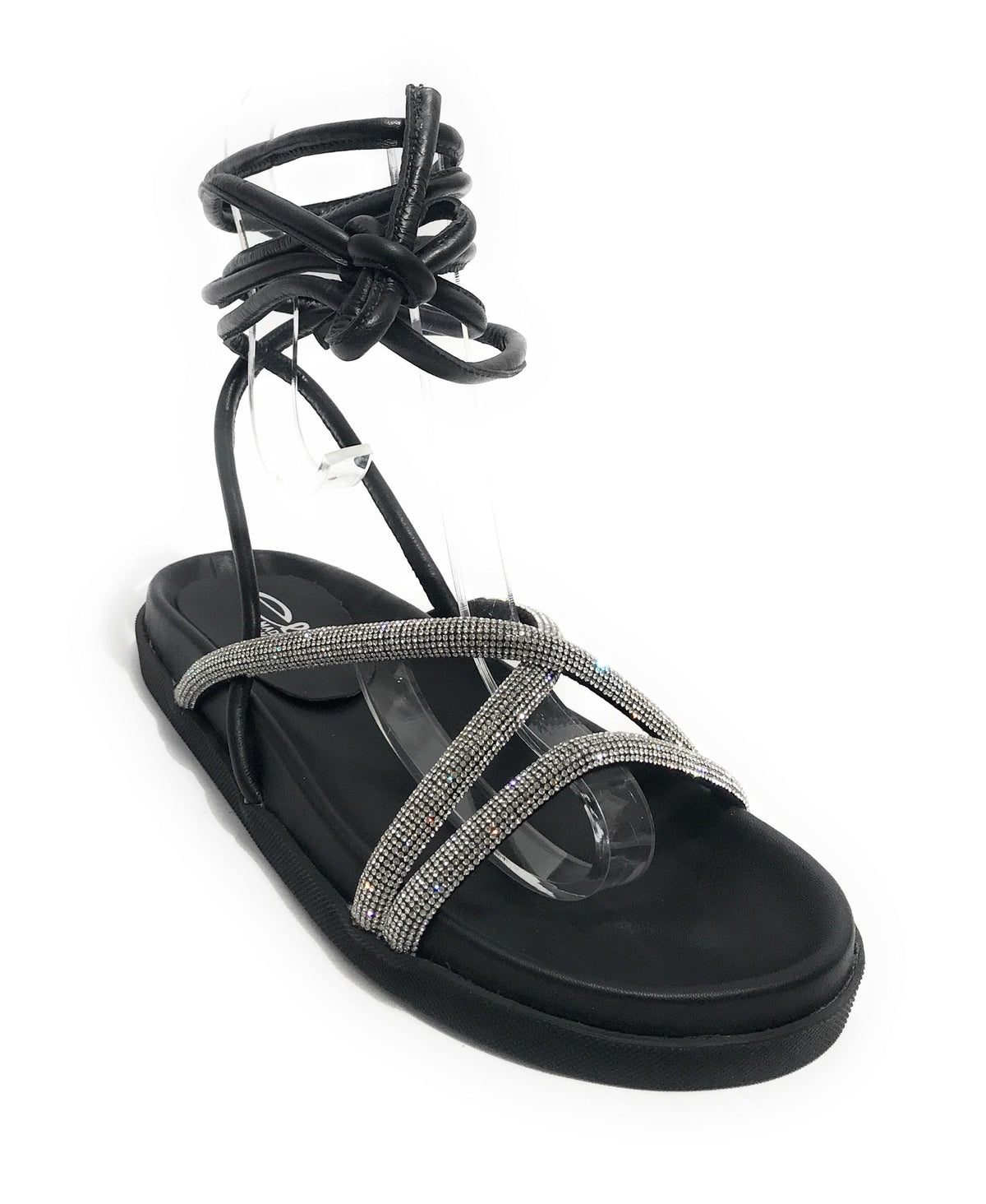 Scarpe donna  sandalo in pelle nappa nero con strass DS23EL14 302