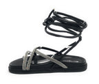 Scarpe donna  sandalo in pelle nappa nero con strass DS23EL14 302