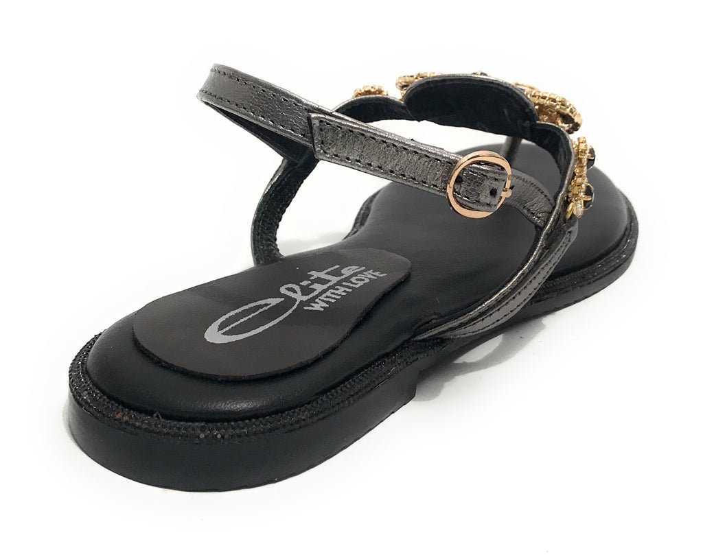 Scarpe donna  sandalo in pelle nero con strass DS23EL16 2214