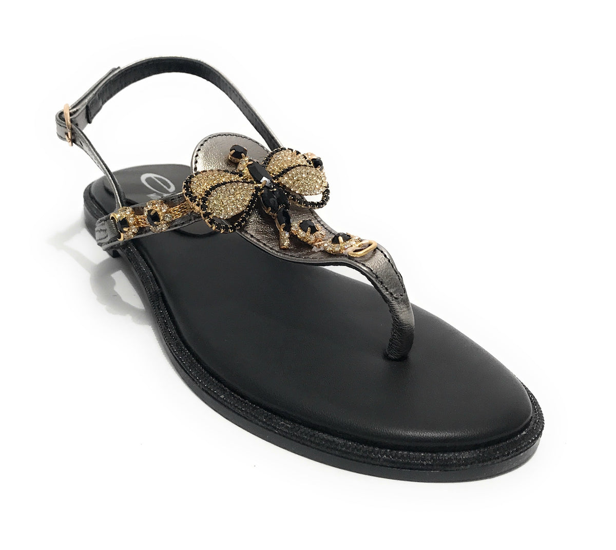 Scarpe donna  sandalo in pelle nero con strass DS23EL16 2214