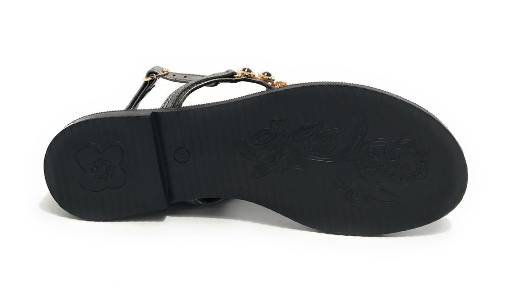 Scarpe donna  sandalo in pelle nero con strass DS23EL16 2214