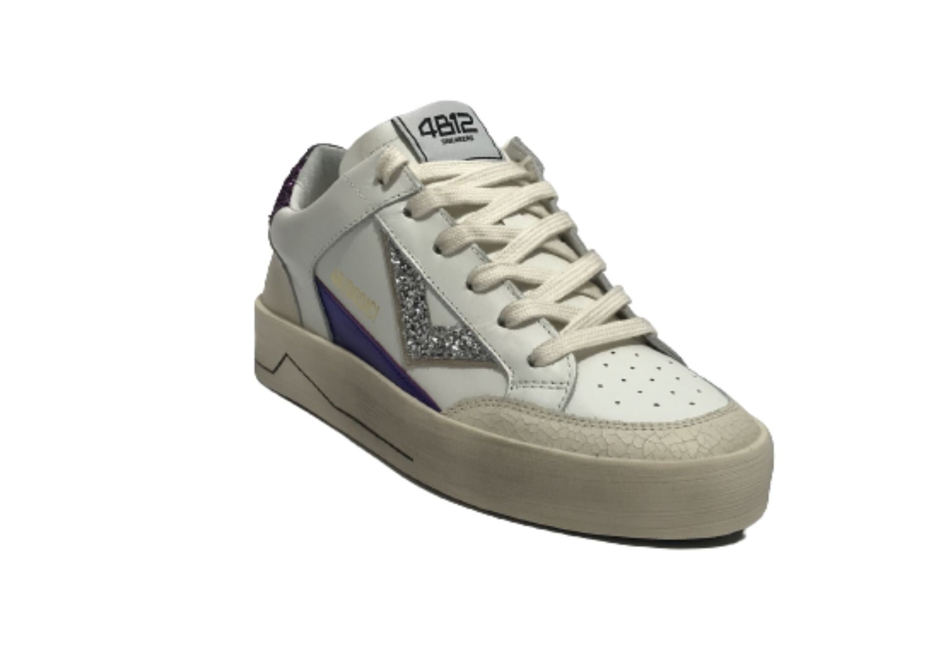 Scarpe donna 4B12 sneaker in pelle bianco/ viola D24QB11 KYLE-D841
