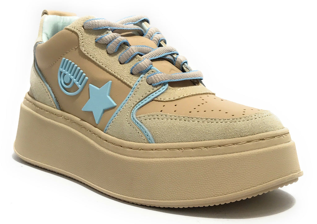 Scarpe donna sneaker Chiara Ferragni School beige/ blue D24CF04 CF3218 297
