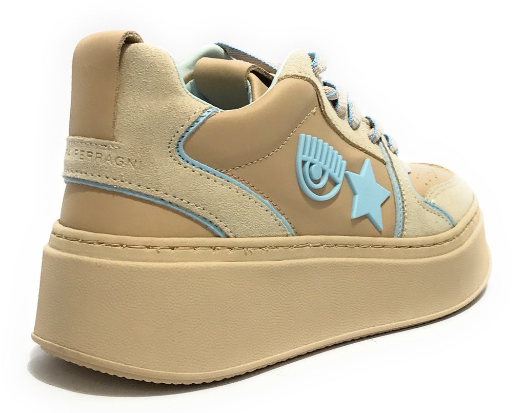 Scarpe donna sneaker Chiara Ferragni School beige/ blue D24CF04 CF3218 297