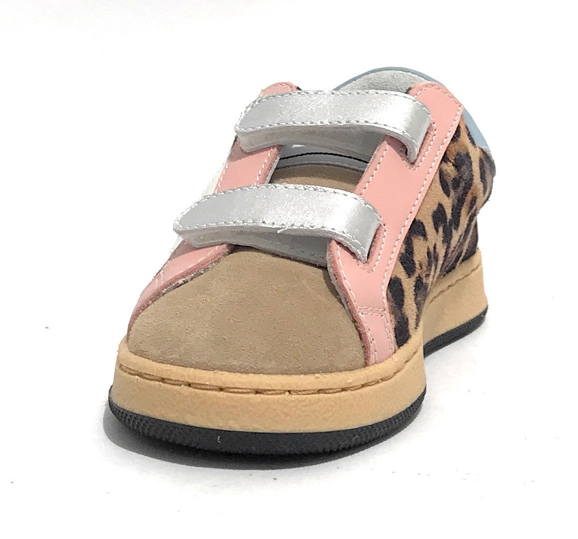 Scarpe bambino 2B12 sneaker  Suprime pelle leopard/rosa/azzurro Z24QB01