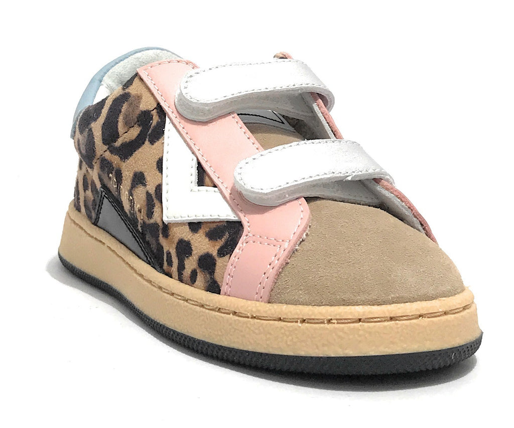 Scarpe bambino 2B12 sneaker  Suprime pelle leopard/rosa/azzurro Z24QB01