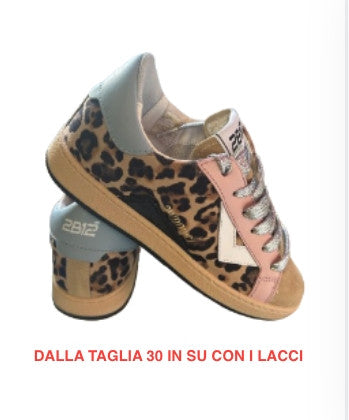 Scarpe bambino 2B12 sneaker  Suprime pelle leopard/rosa/azzurro Z24QB01
