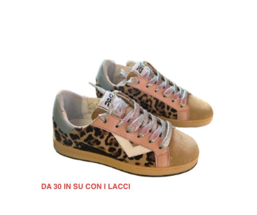 Scarpe bambino 2B12 sneaker  Suprime pelle leopard/rosa/azzurro Z24QB01