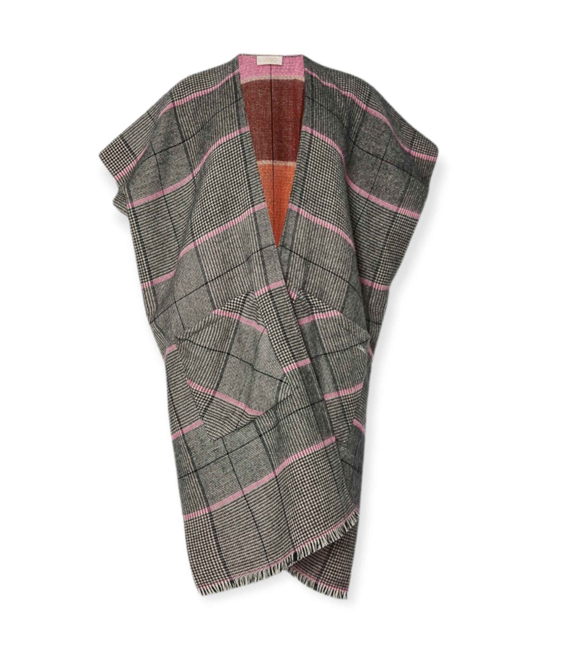 Gilet donna Liu Jo con tasche a scacchi grigio/ rosa E24LJ55 2F3076