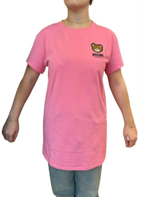 Maxi t-shirt donna Moschino rosa con stampa bear ES24MO03 V6A0790 4410 0245