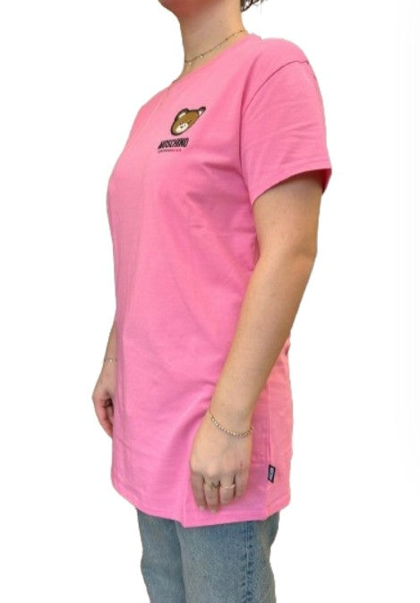 Maxi t-shirt donna Moschino rosa con stampa bear ES24MO03 V6A0790 4410 0245