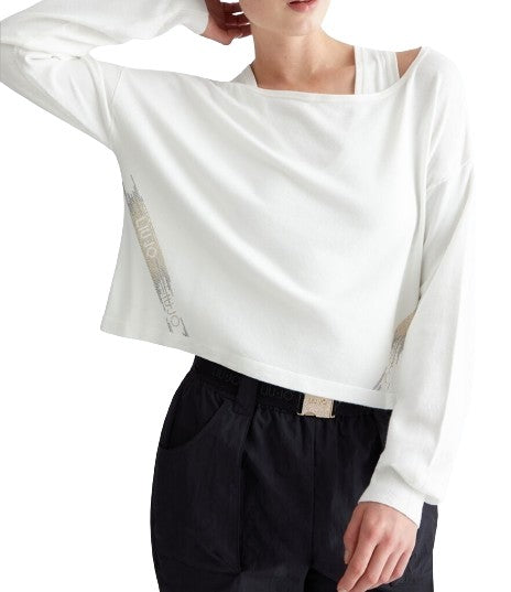 Maglia donna Liu Jo maniche lunghe con borchie light ivory ES24LJ16 TA4159 MS49I