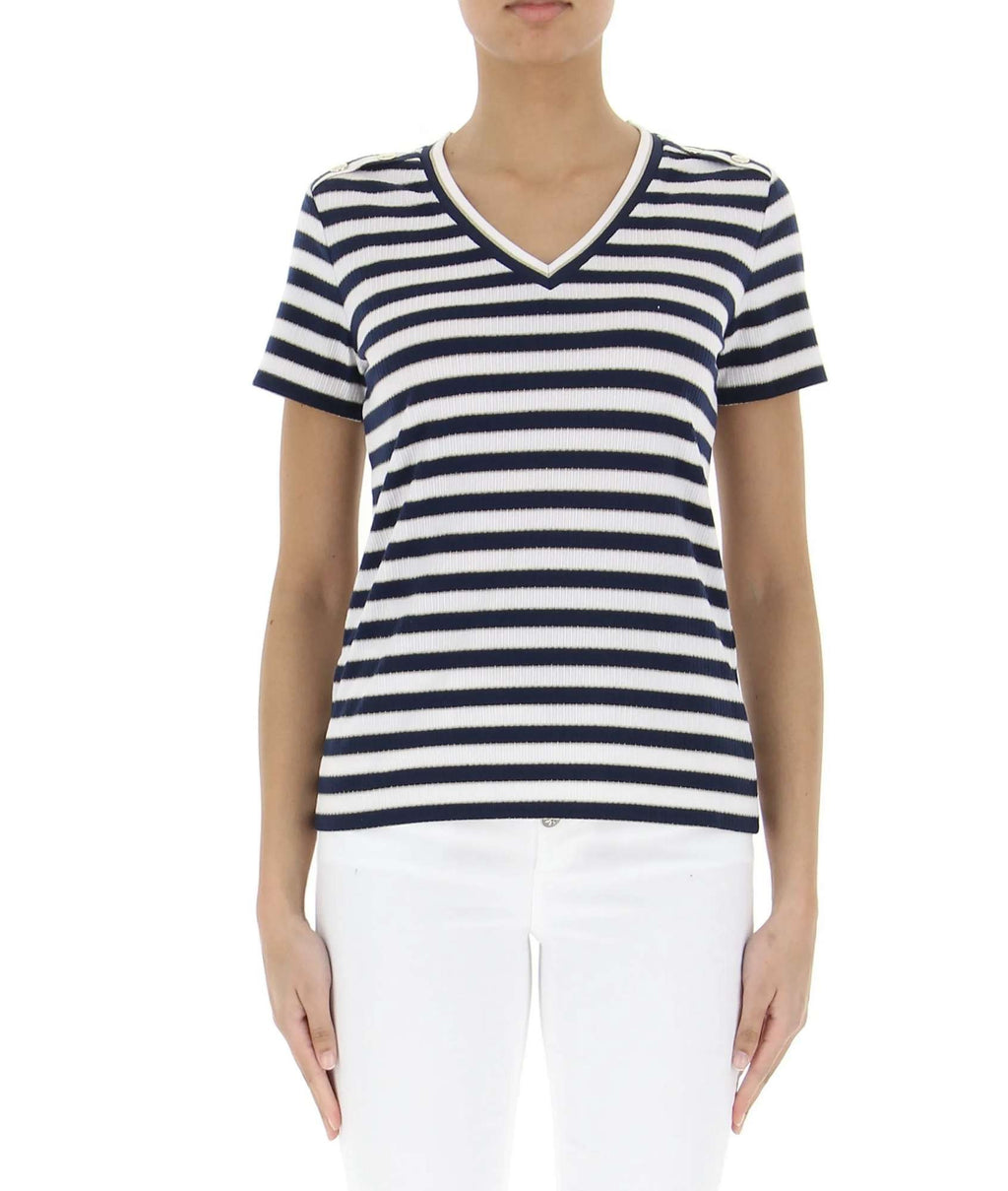 Maglia donna Liu Jo maniche corte a righe dress blue/ light ivory/ gold ES24LJ63 TA4192 J4679