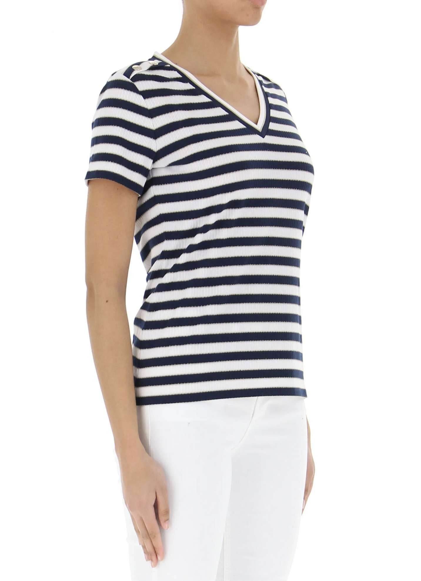 Maglia donna Liu Jo maniche corte a righe dress blue/ light ivory/ gold ES24LJ63 TA4192 J4679