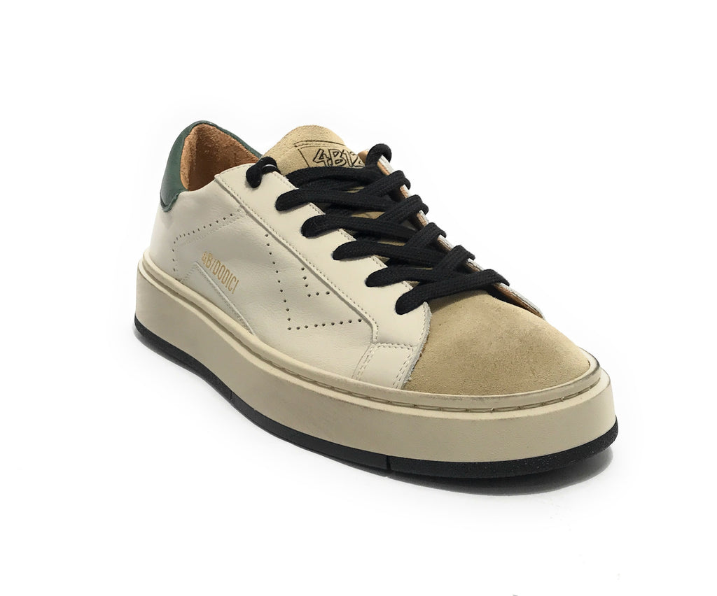 Scarpe uomo 4B12 sneakers in pelle bianco/ beige/ verde U25QB09 EVO-U23