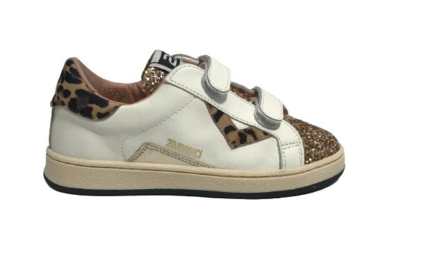 Scarpe bambino 2B12 sneaker con strap Babysuprime-W74 pelle bianco/leo ZS25QB07