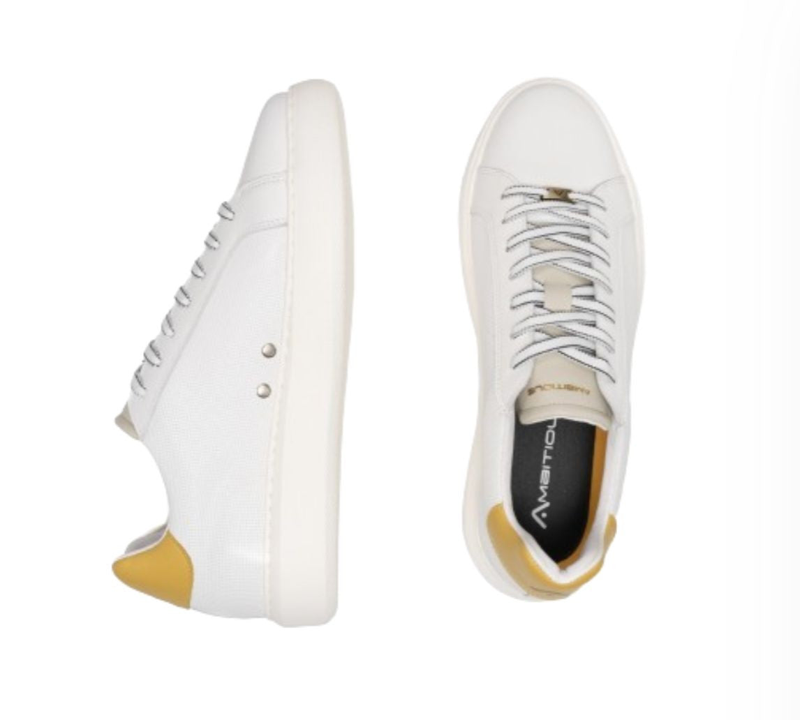 Scarpe uomo Ambitious 10634A-6949AM sneakers in pelle bianco / beige fondo alto US24AM16