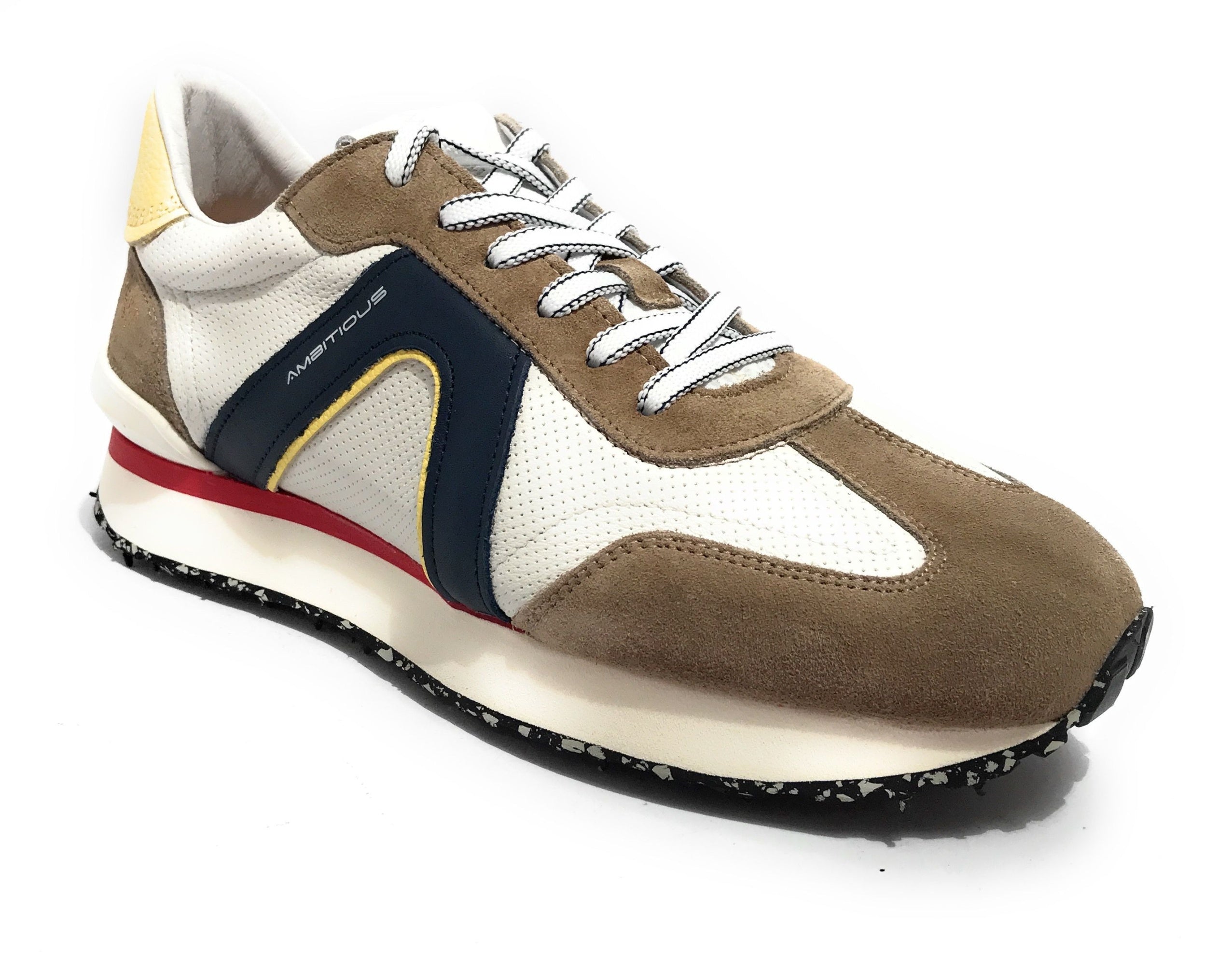 Scarpe uomo Ambitious 12677 sneaker running taupe/ white/ blue pelle US23AM14