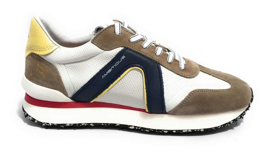 Scarpe uomo Ambitious 12677 sneaker running taupe/ white/ blue pelle US23AM14