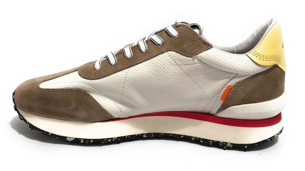 Scarpe uomo Ambitious 12677 sneaker running taupe/ white/ blue pelle US23AM14