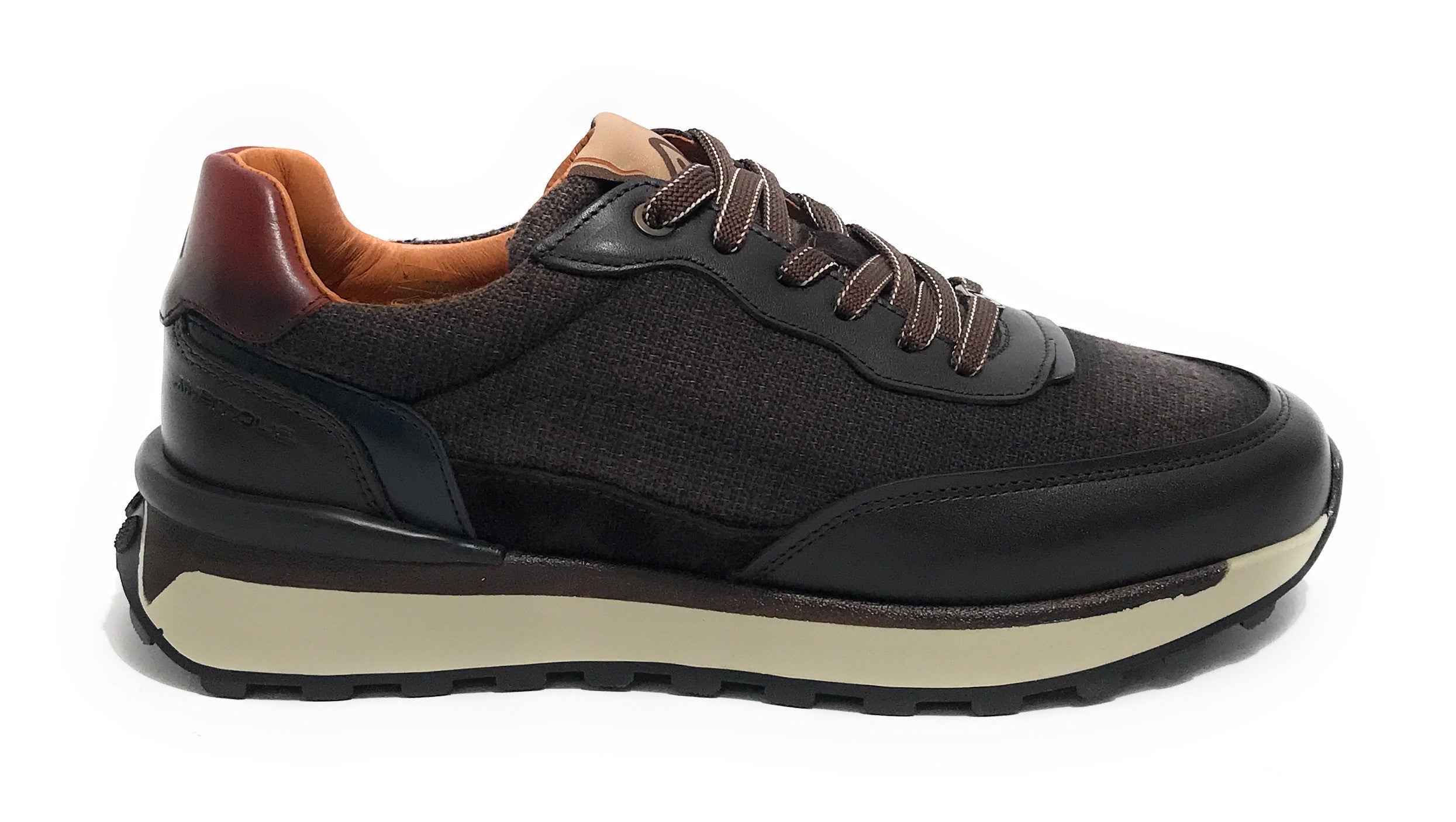 Scarpe uomo Ambitious sneaker pelle e tessuto testa di moro U25AM21 13689-6565AM