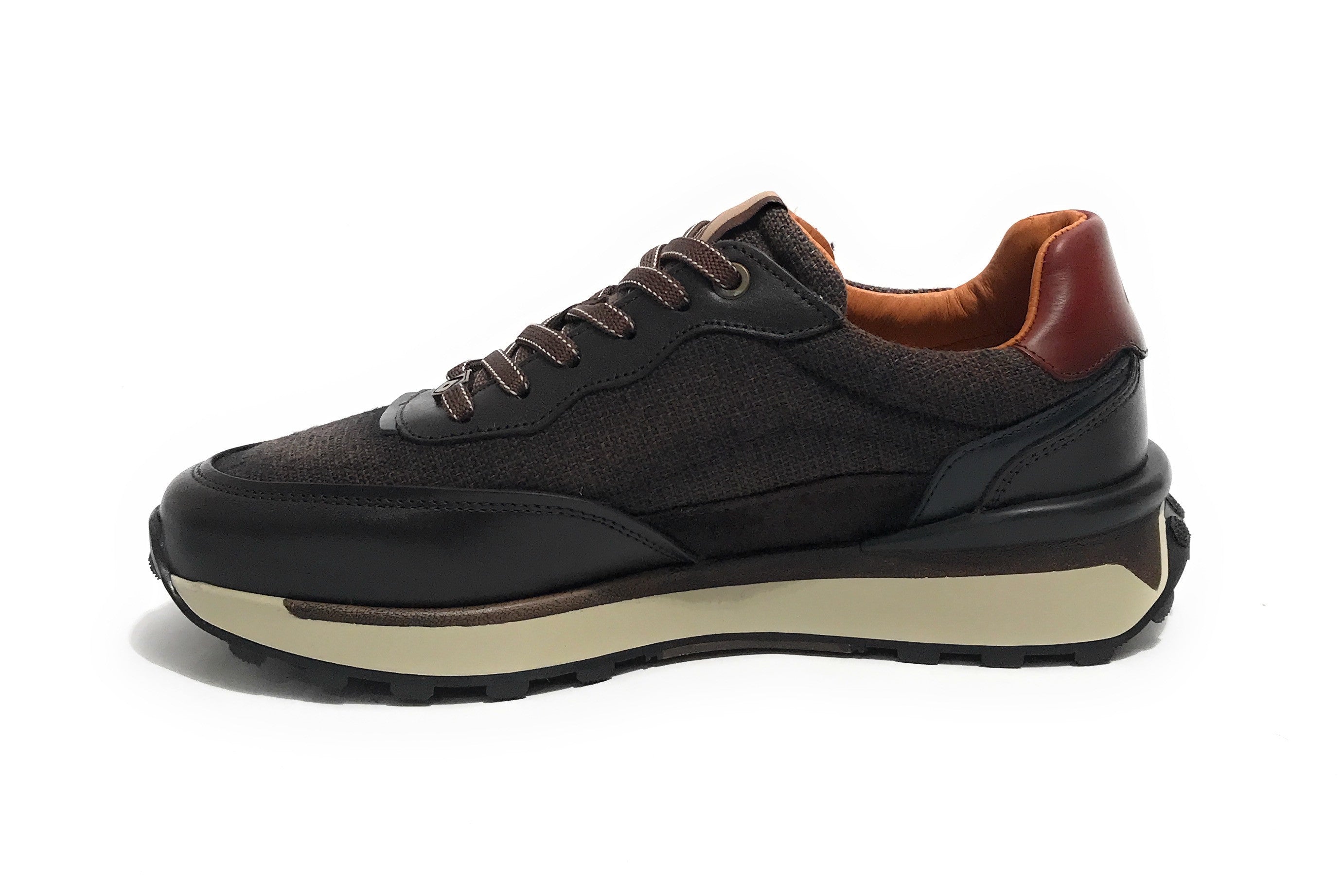 Scarpe uomo Ambitious sneaker pelle e tessuto testa di moro U25AM21 13689-6565AM