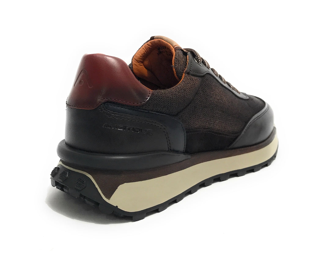 Scarpe uomo Ambitious sneaker pelle e tessuto testa di moro U25AM21 13689-6565AM
