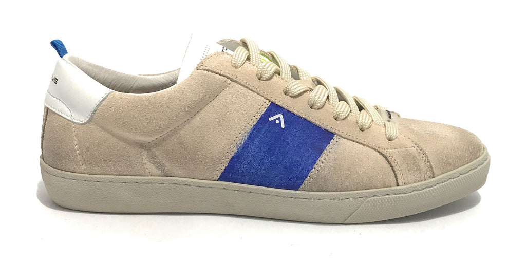 Scarpe uomo Ambitious sneaker 10398B in pelle scamociata beige/ white/ royal blu US21AM04