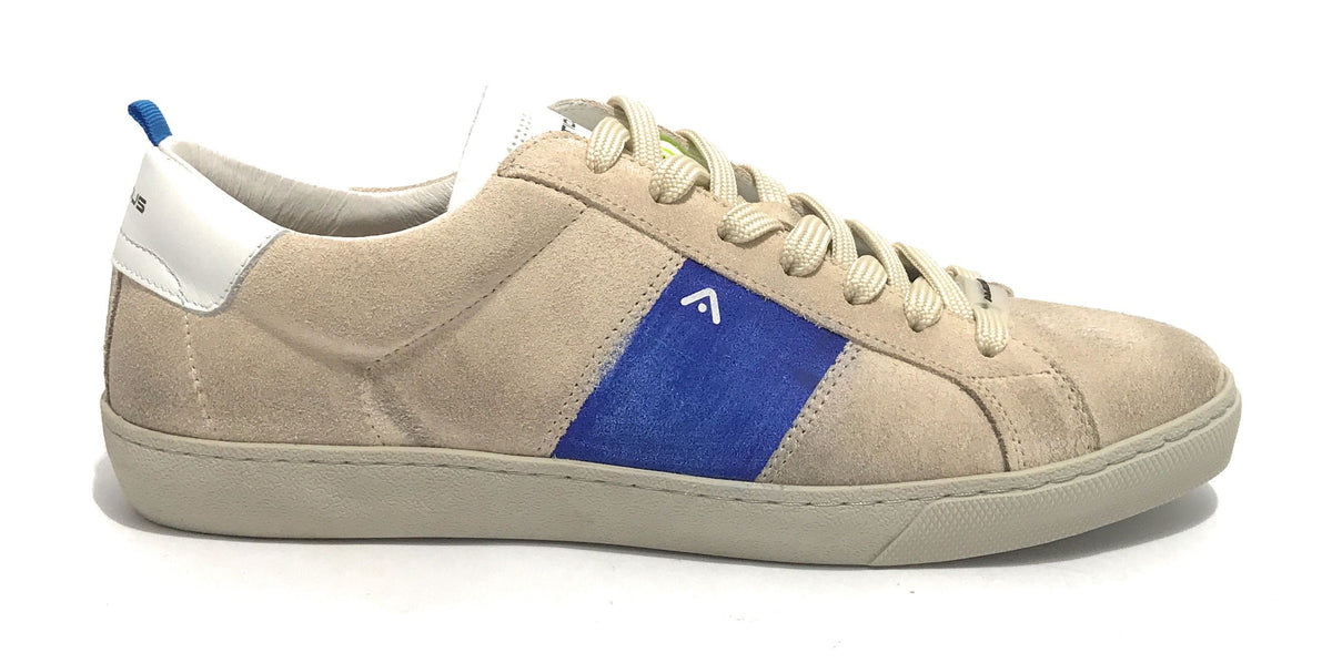 Scarpe uomo Ambitious sneaker 10398B in pelle scamociata beige/ white/ royal blu US21AM04