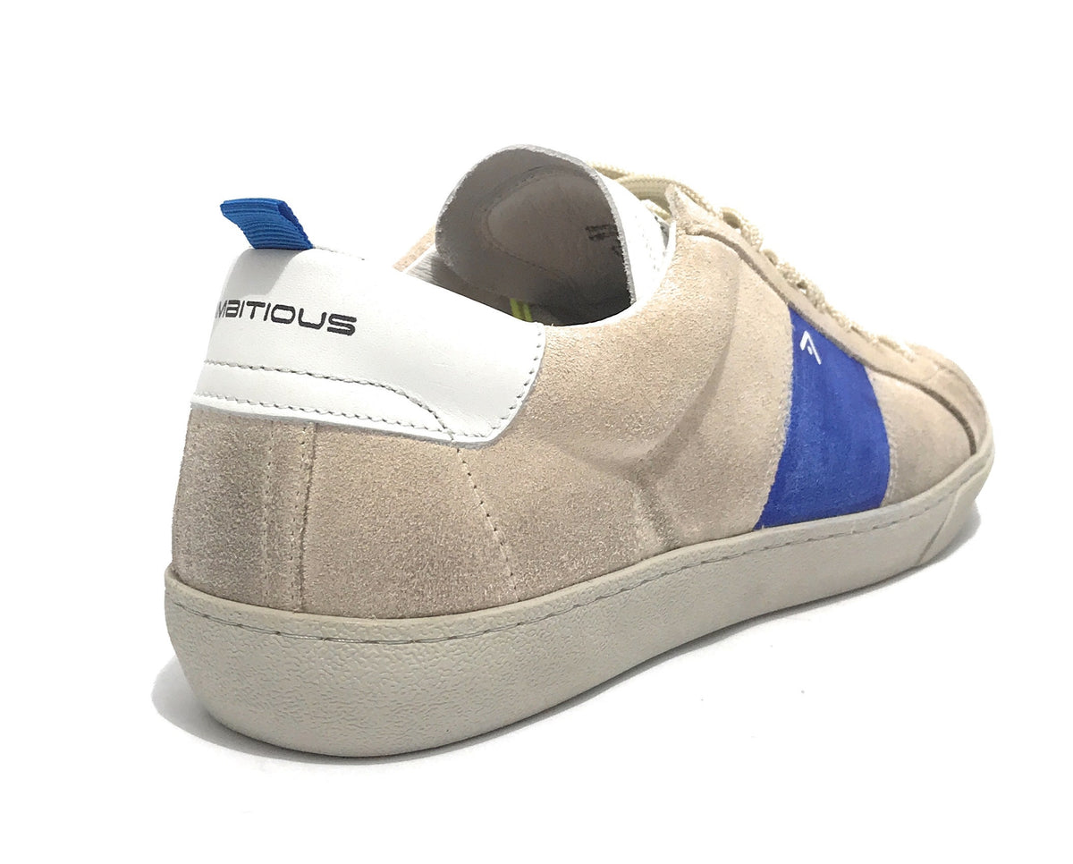 Scarpe uomo Ambitious sneaker 10398B in pelle scamociata beige/ white/ royal blu US21AM04