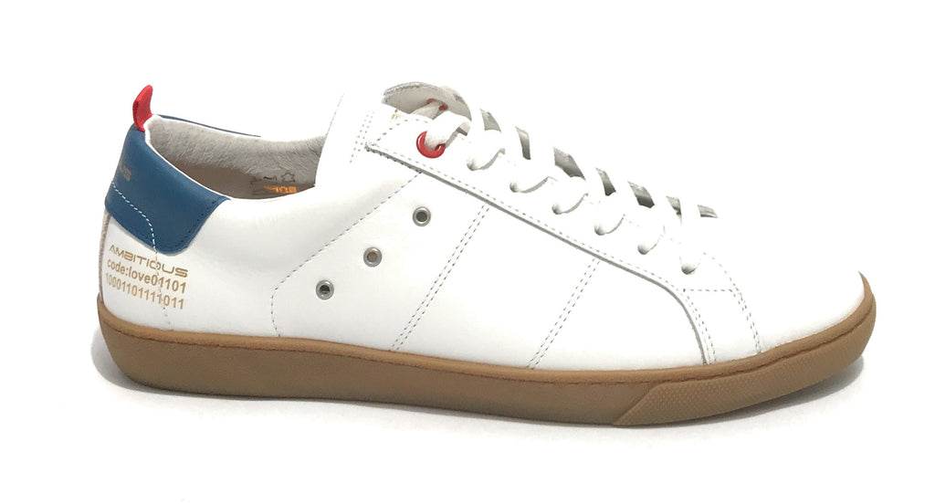 Scarpe uomo Ambitious sneaker 11490 in pelle white/ blu US21AM05