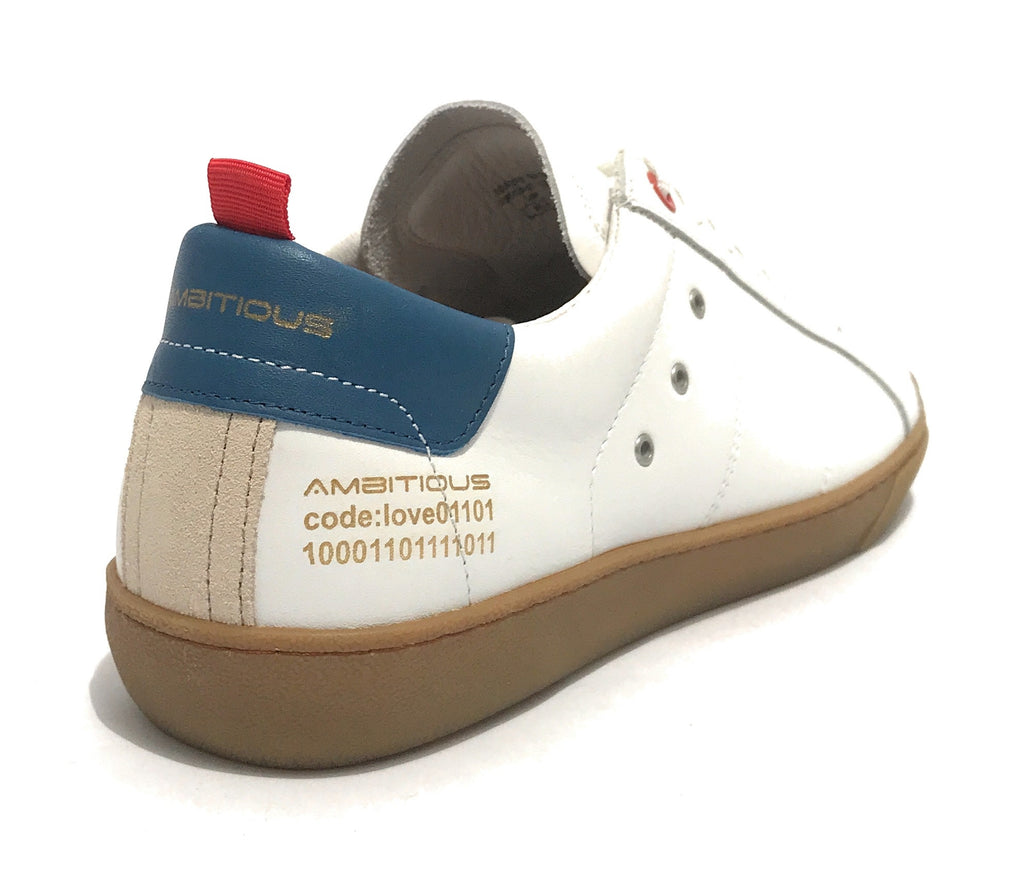 Scarpe uomo Ambitious sneaker 11490 in pelle white/ blu US21AM05