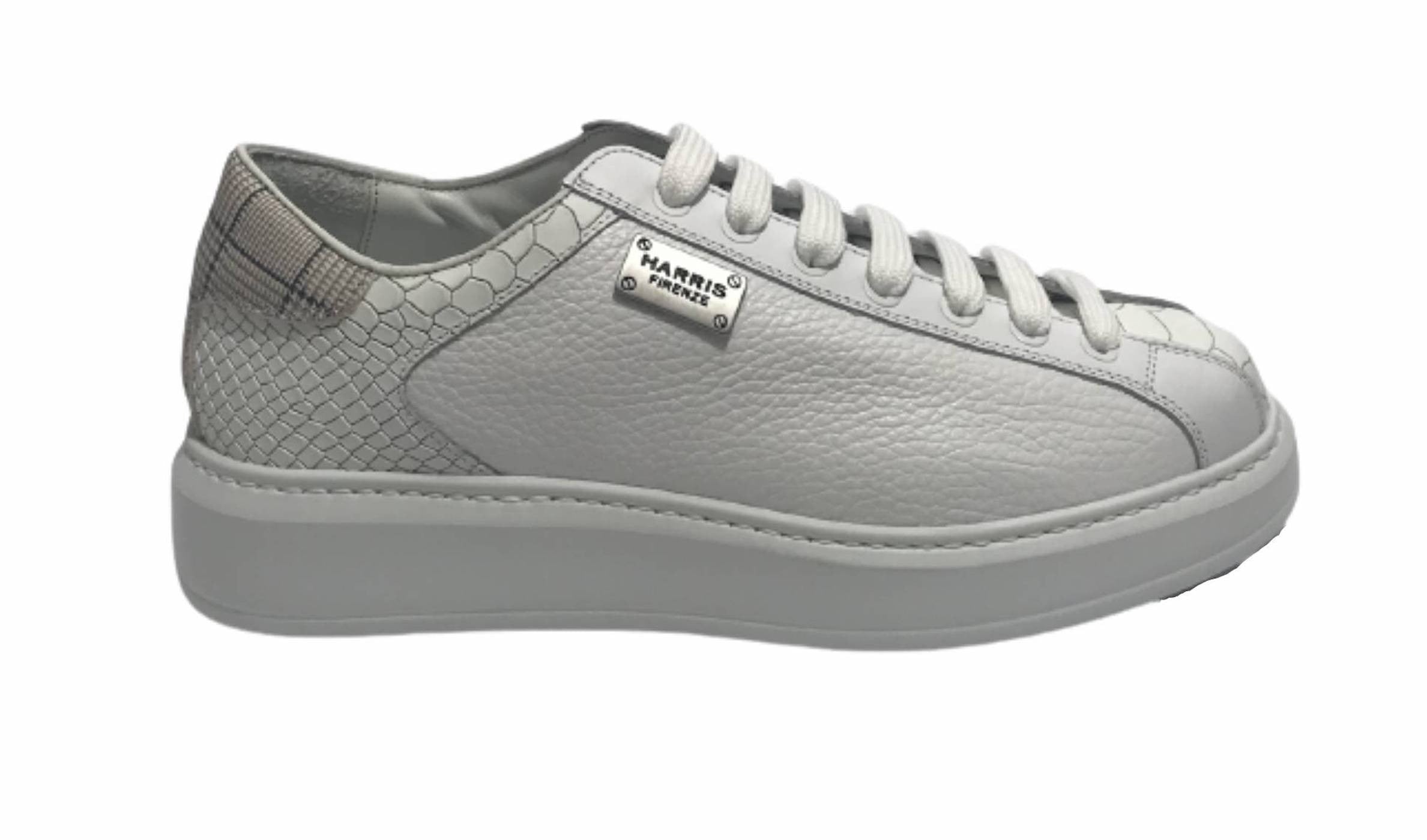 Scarpe uomo Harris Sport sneakers in pelle pregiata bianco/ tweed U17HA182