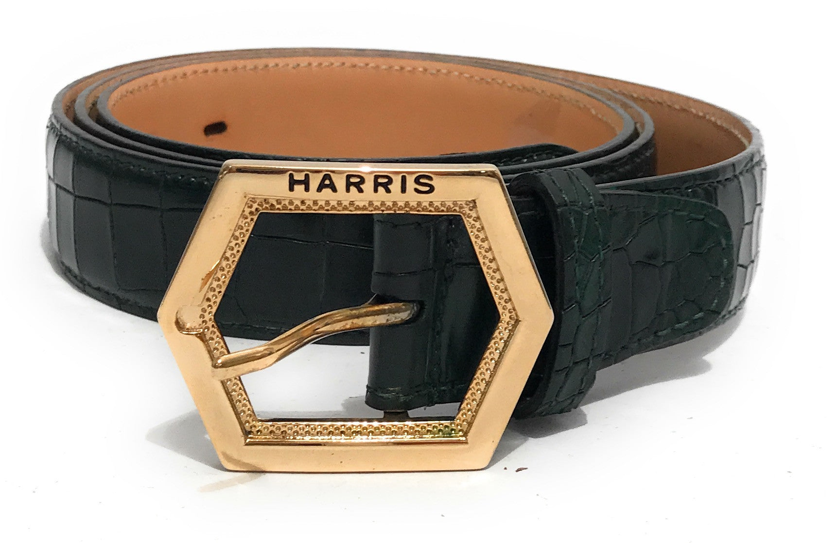 Cinta Harris in pelle stampa cocco verde con fibbia regolabile A19HA22