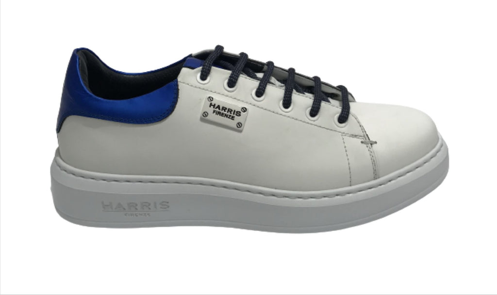Scarpe uomo Harris Sport sneakers in pelle bianco/ blu fluo U17HA195
