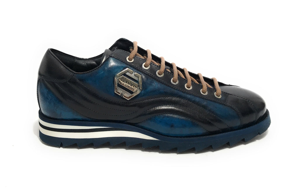 Scarpe uomo Harris sneaker pelle blu tamponato U17HA198 3895