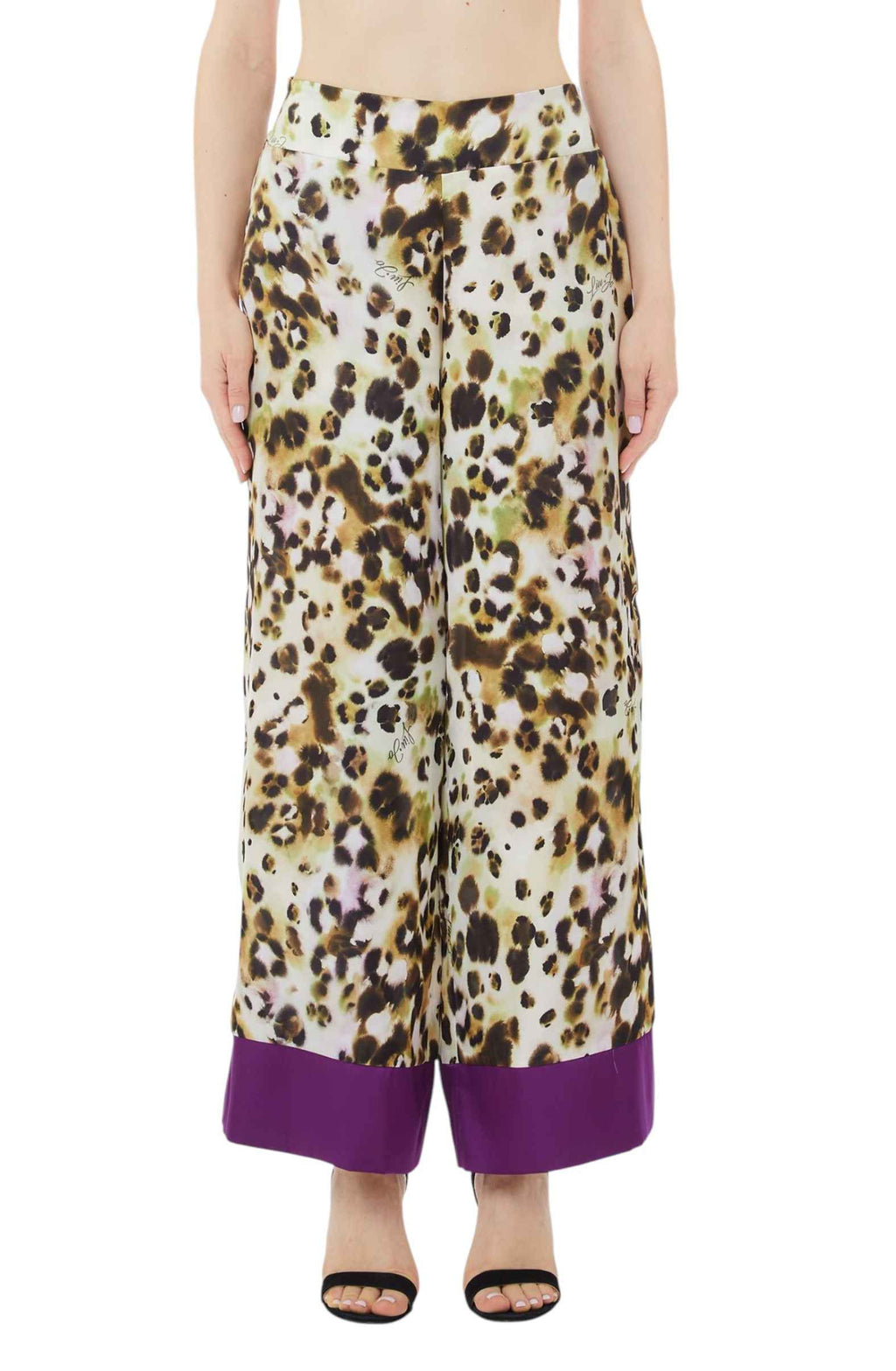 Pantalone donna Liu Jo in raso stampato animalier vert ES25LJ45 VA5143 TS806 M9146