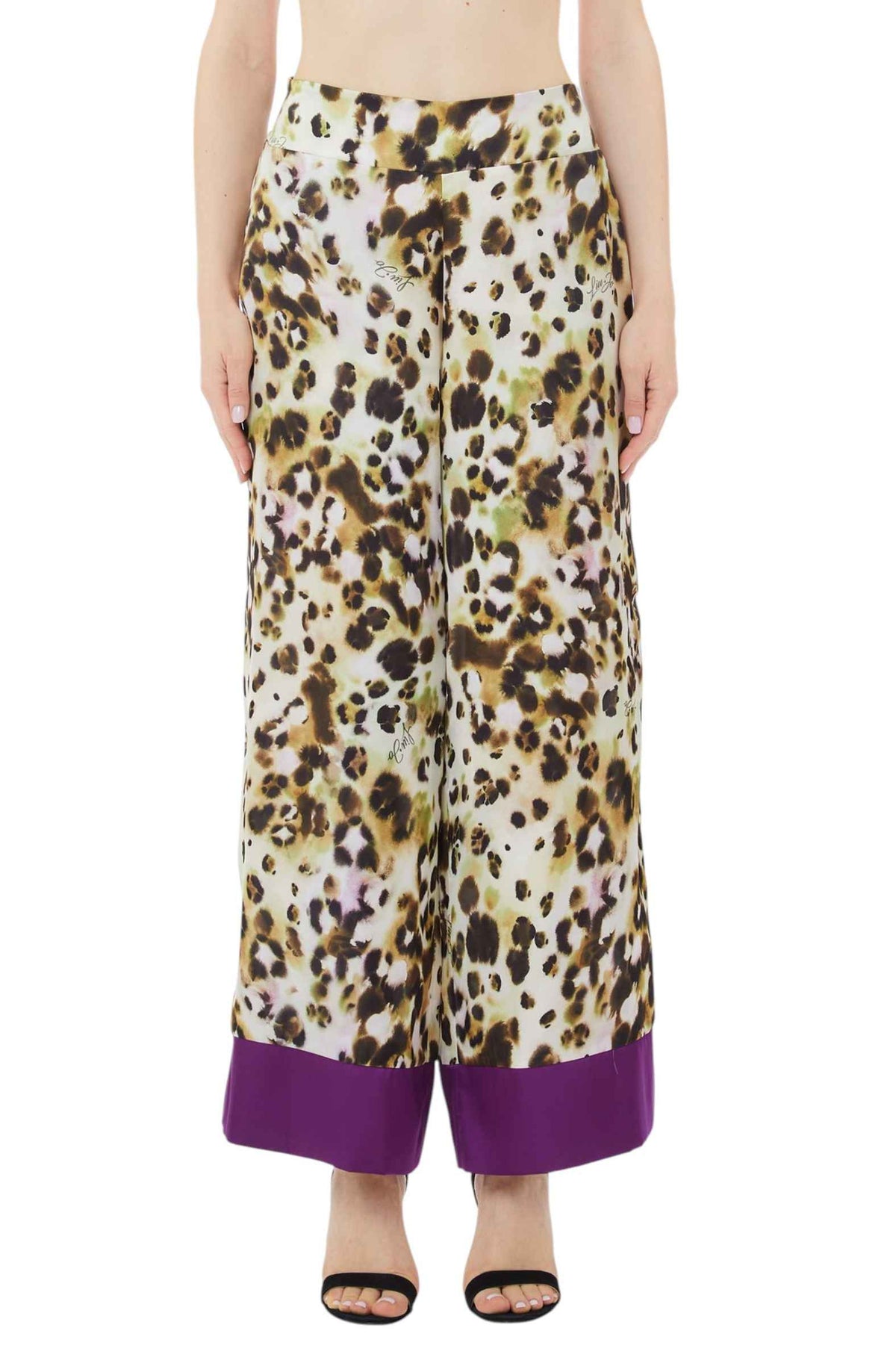 Pantalone donna Liu Jo in raso stampato animalier vert ES25LJ45 VA5143 TS806 M9146