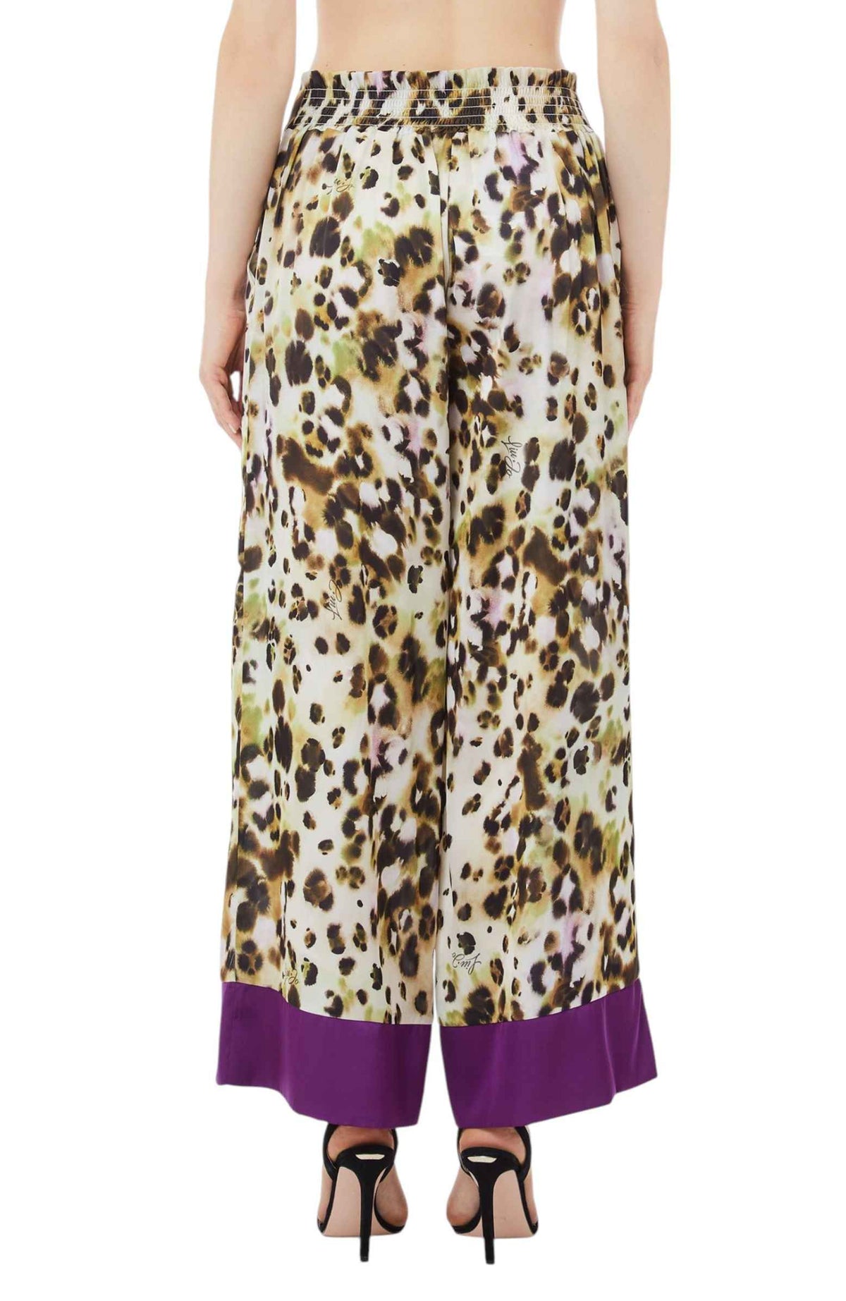 Pantalone donna Liu Jo in raso stampato animalier vert ES25LJ45 VA5143 TS806 M9146