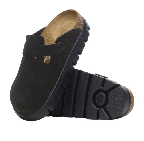 Scarpe donna sabot Birkenstock Boston Pap Chunky in suede black D26BI02 1028317