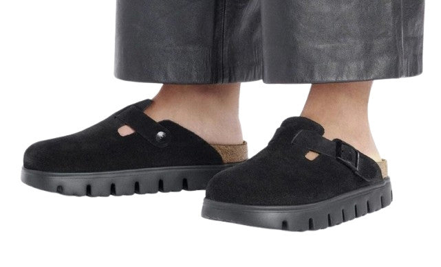 Scarpe donna sabot Birkenstock Boston Pap Chunky in suede black D26BI02 1028317